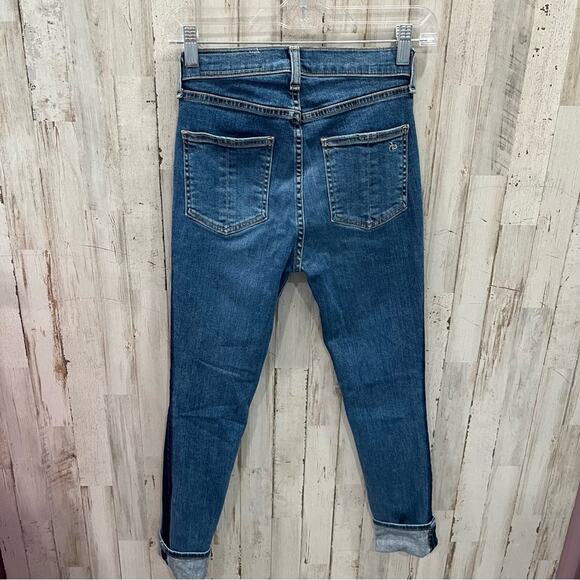 Rag & Bone High Rise Ankle Skinny Jeans Two Tone Denim Tuxedo Stripe - Picture 5 of 6